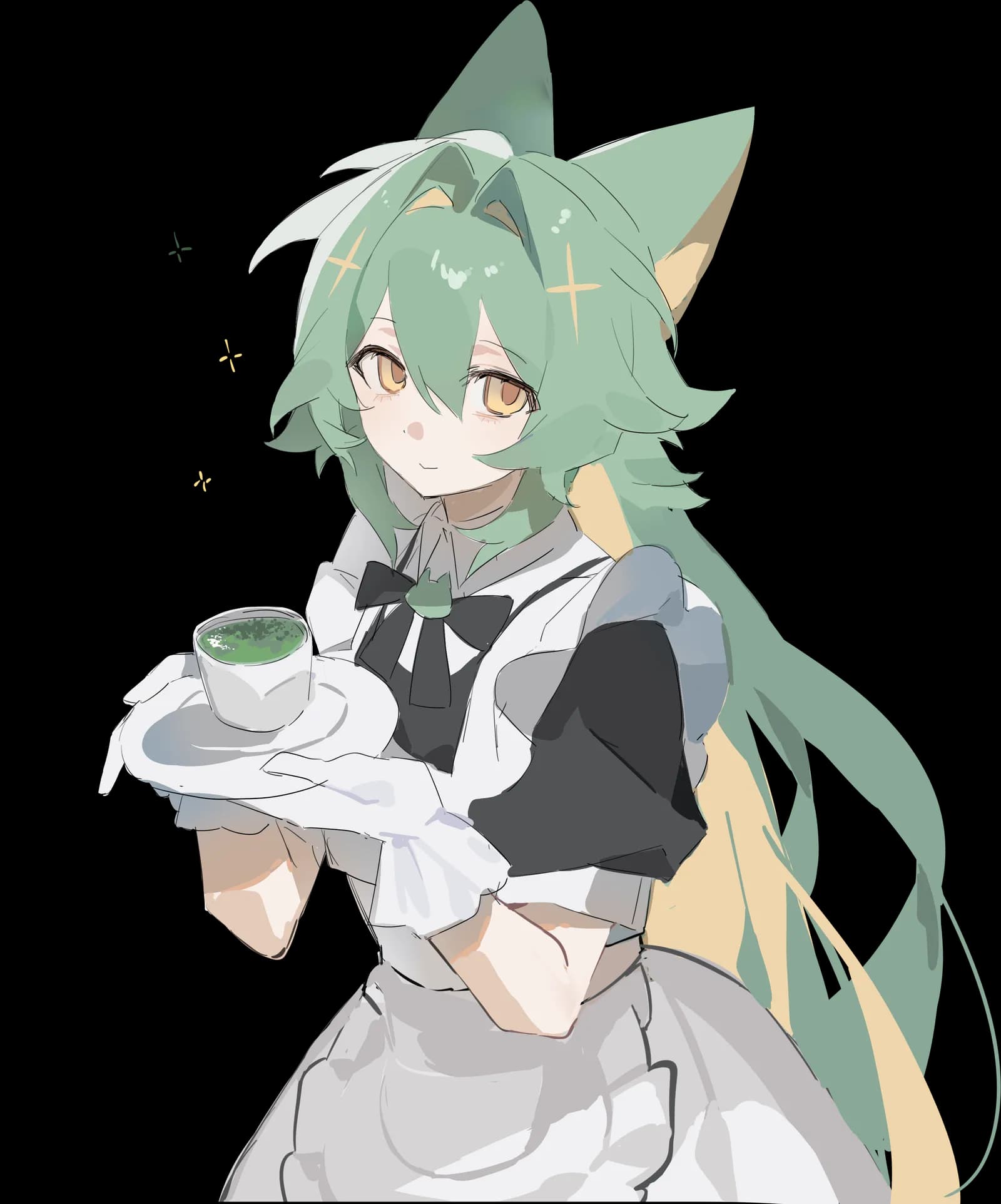 氧氧的原创角色,手持托盘端着一杯抹茶